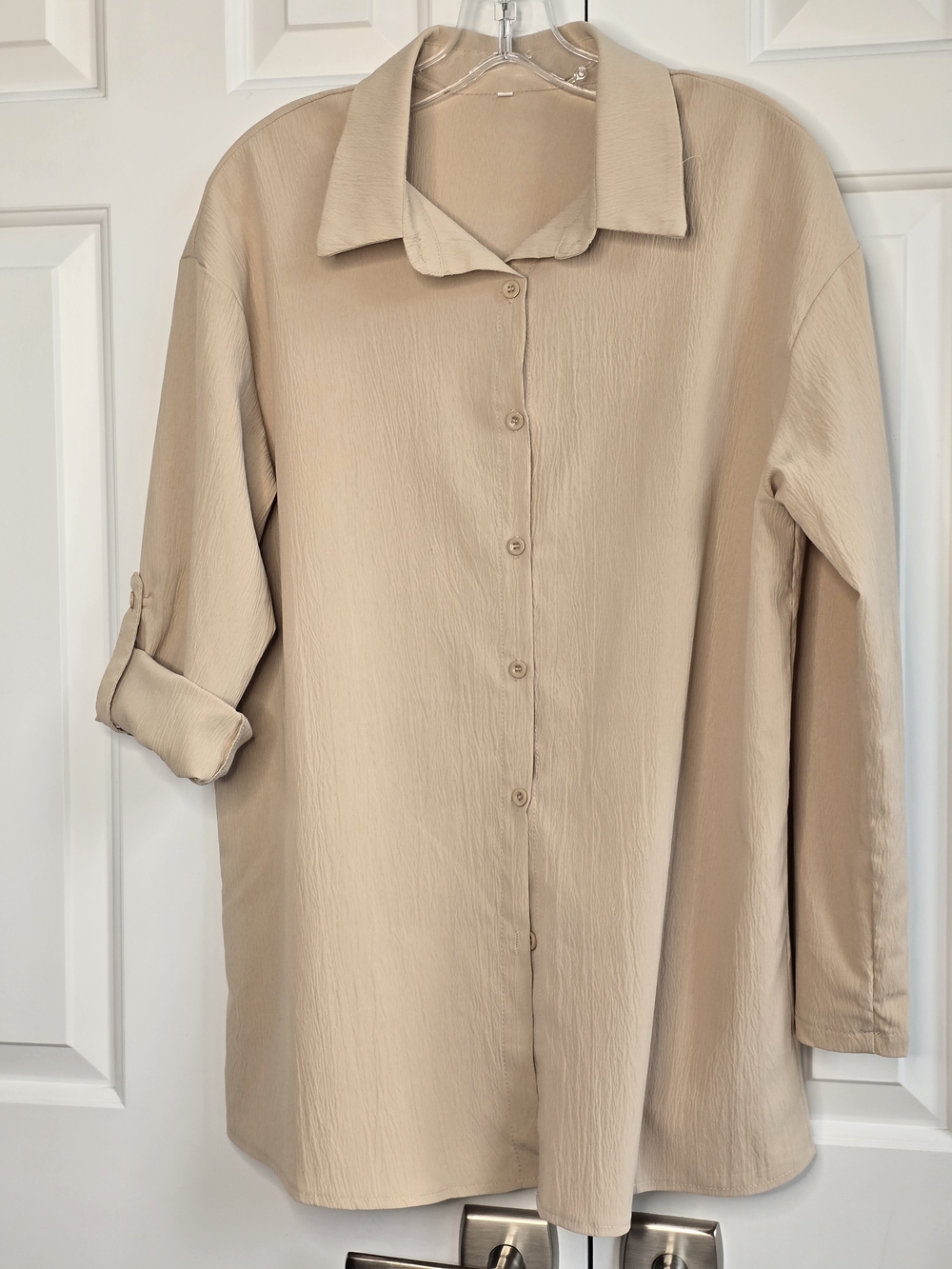 Light Beige Button-Up Tunic Shirt With Matching Shorts